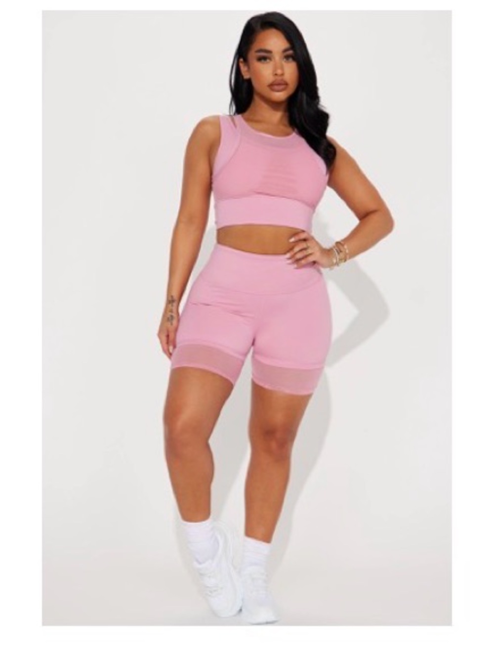 Pink Active Mesh Trim Two-Piece Set